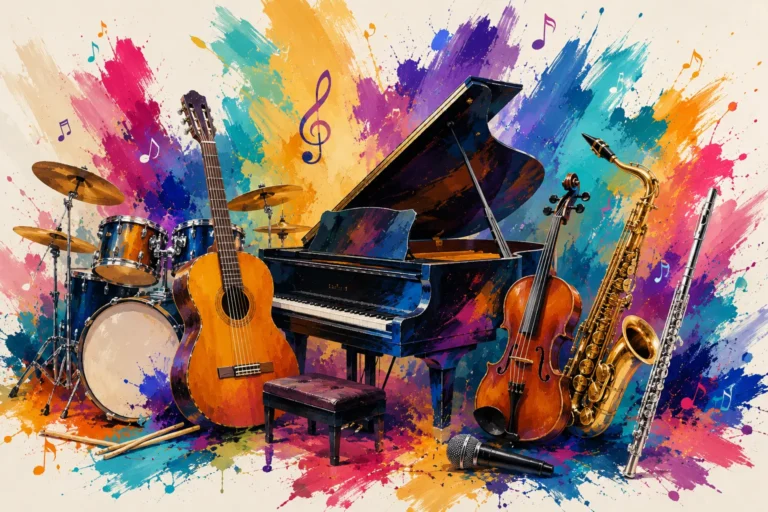 Strumenti musicali diversi pronti per una lezione